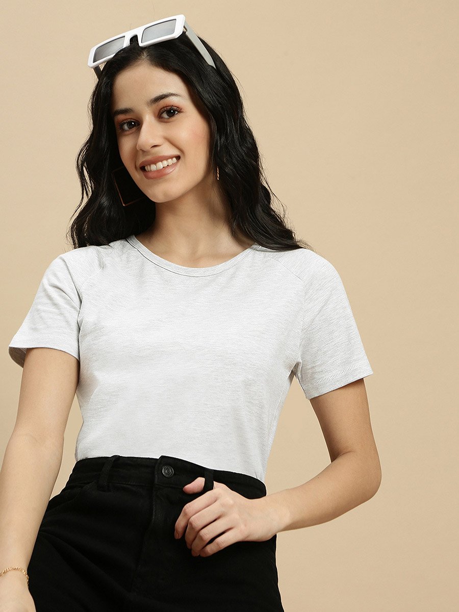 Off White Solid Raglan Sleeve Top