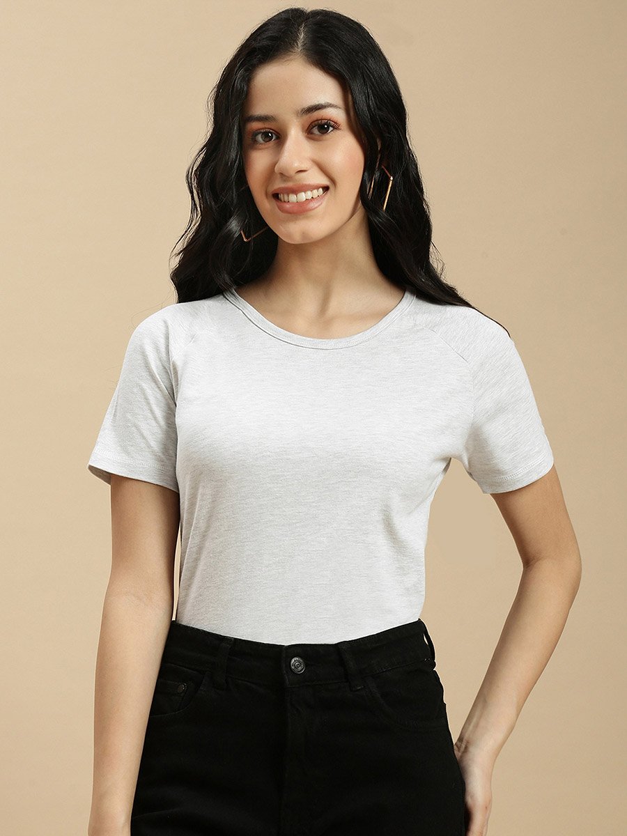 Off White Solid Raglan Sleeve Top