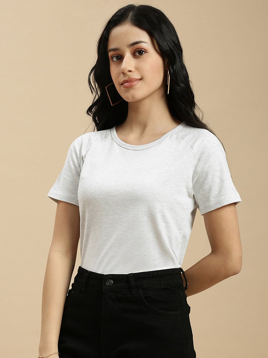 Off White Solid Raglan Sleeve Top