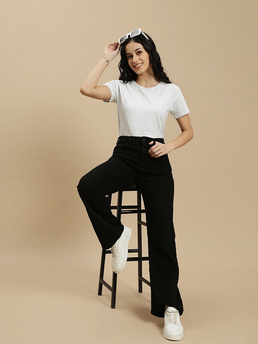 Off White Solid Raglan Sleeve Top