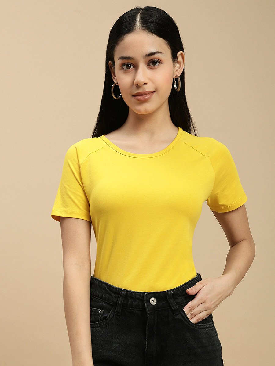 Mustard Solid Raglan Sleeve Top