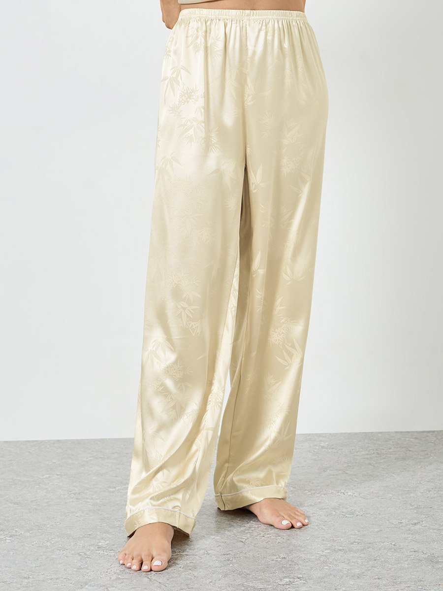 Beige Jacquard Satin Cami and Pyjama Set