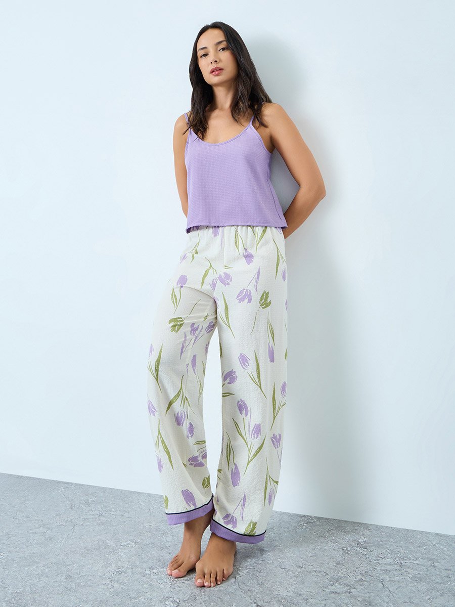 Lilac Textured Cami and Floral Pyjama Set