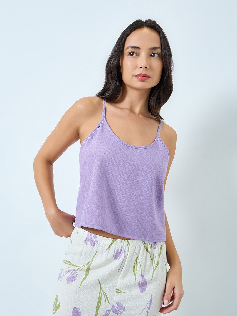 Lilac Textured Cami and Floral Pyjama Set