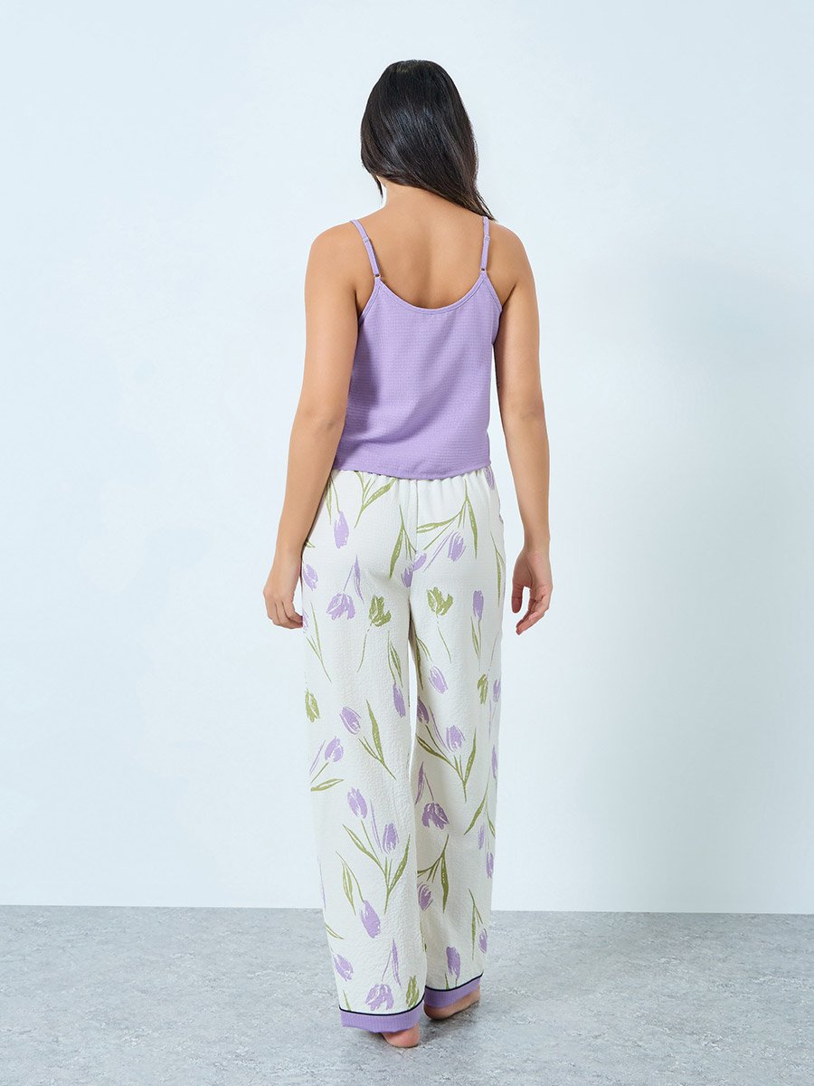 Lilac Textured Cami and Floral Pyjama Set