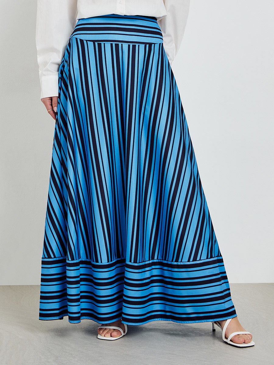 Blue Striped A-Line Maxi Skirts