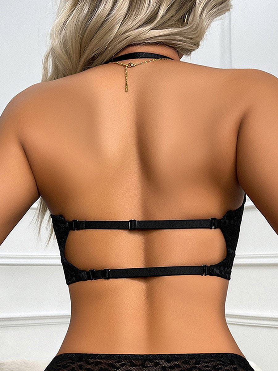 Black Texture Padded Wired Longline Push Up Bra