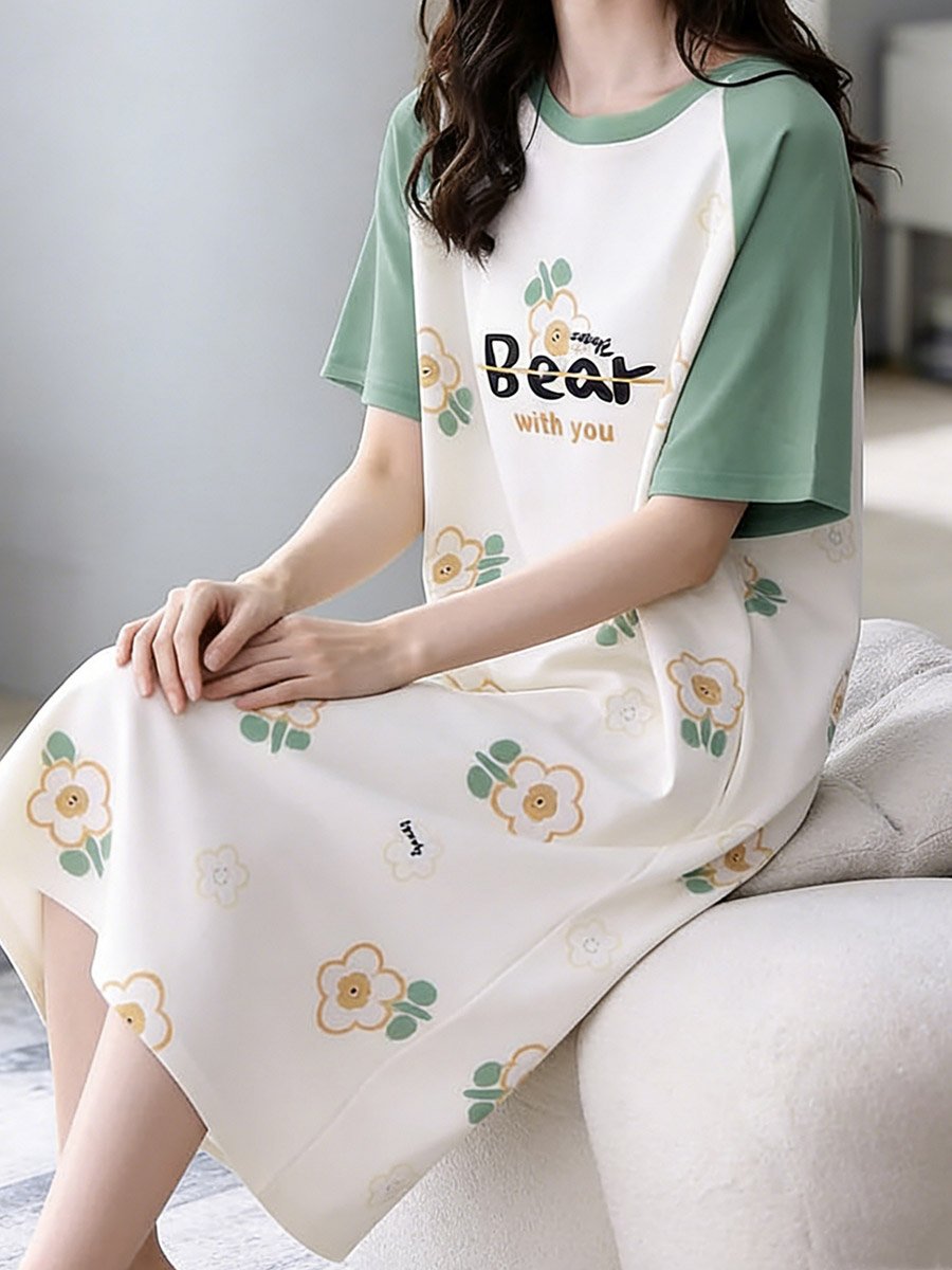 Floral Print Short Sleeve Nightdress