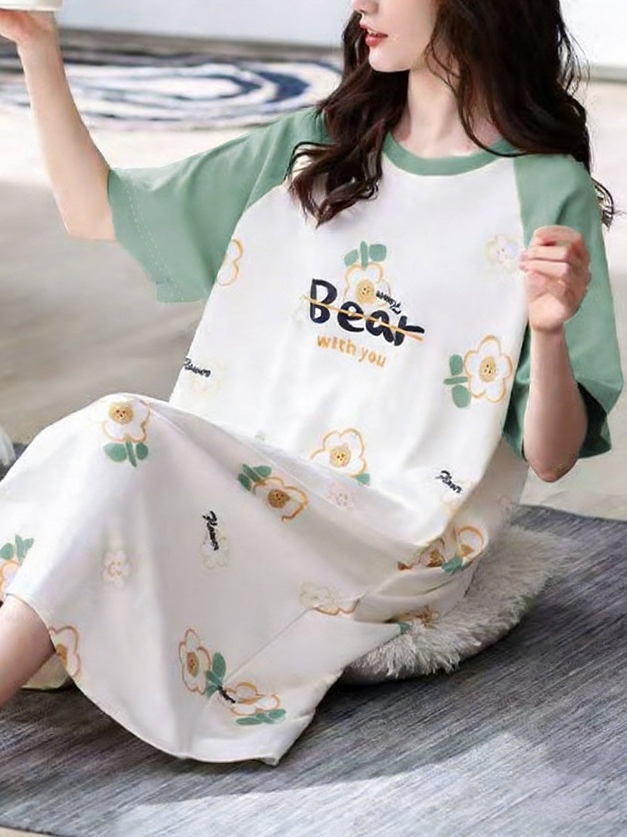 Floral Print Short Sleeve Nightdress