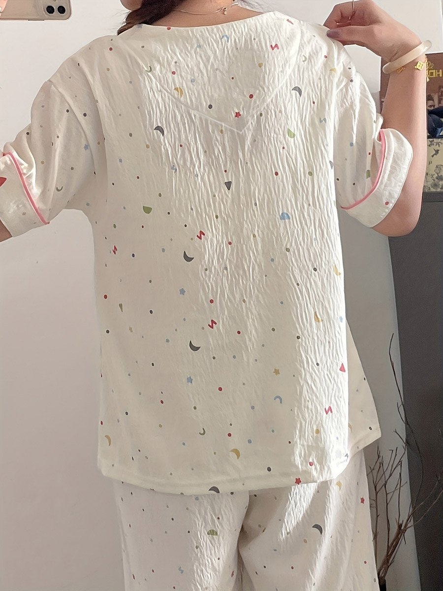 Cream V Neck Textured Top and Shorts Set