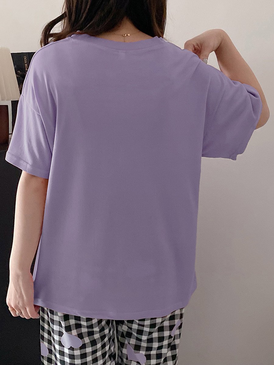 Plus Size Heart Print Checked T-Shirt and Shorts Set