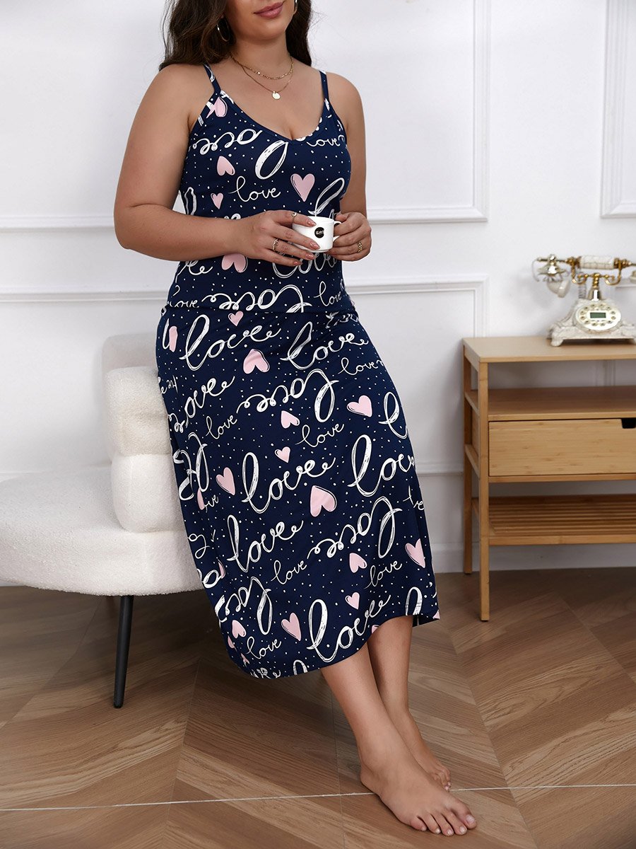 Plus Size Love Print Cami Nightdress