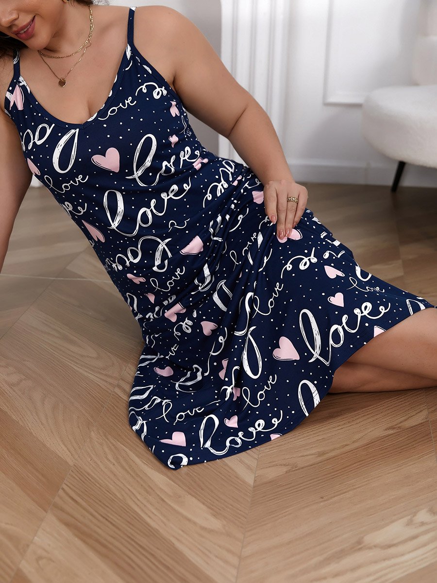 Plus Size Love Print Cami Nightdress