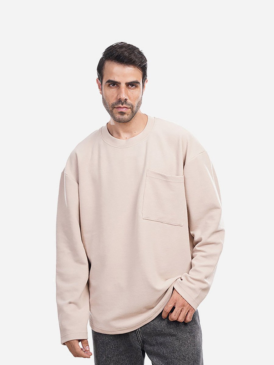 Men Beige Chest Pocket Detail Sweatshirt