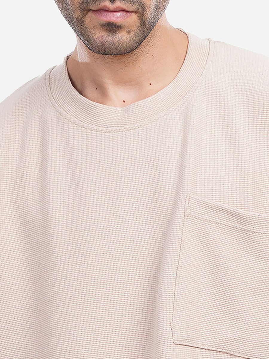 Men Beige Chest Pocket Detail Sweatshirt