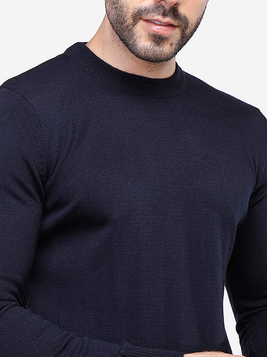 Men Navy Blue Crew Neck Knitwear Sweater