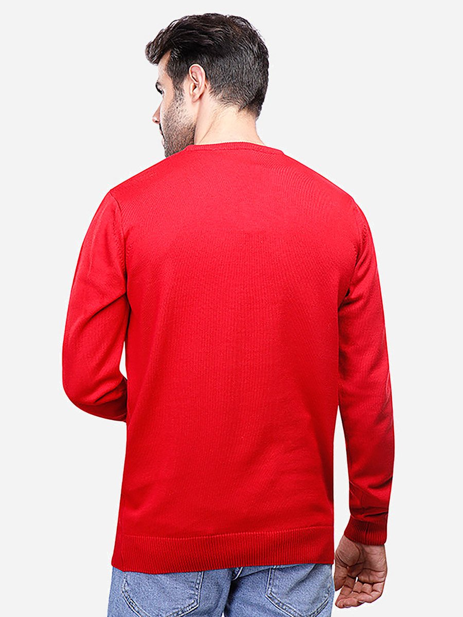 Men Red V-Neck Knit Sweater