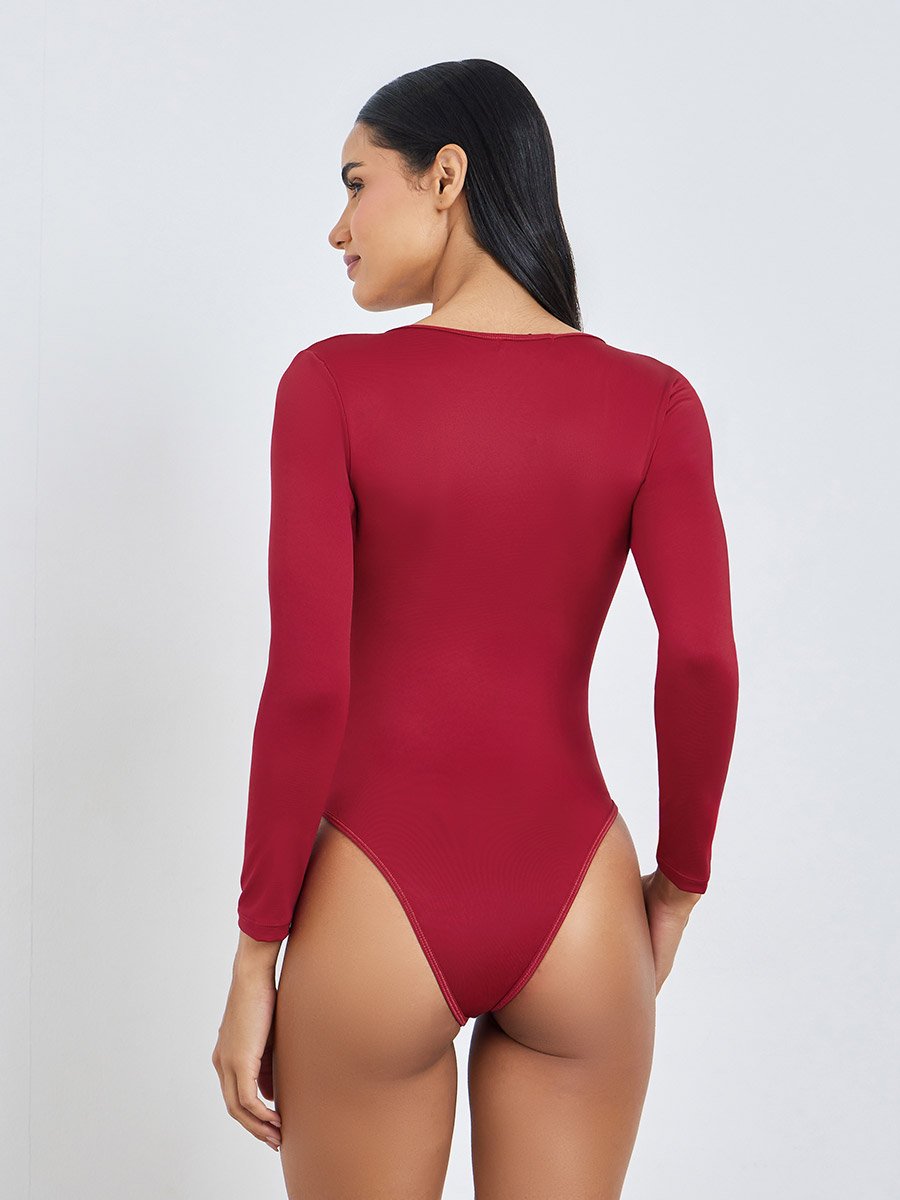 Burgundy Lace and Mesh Bodysuit