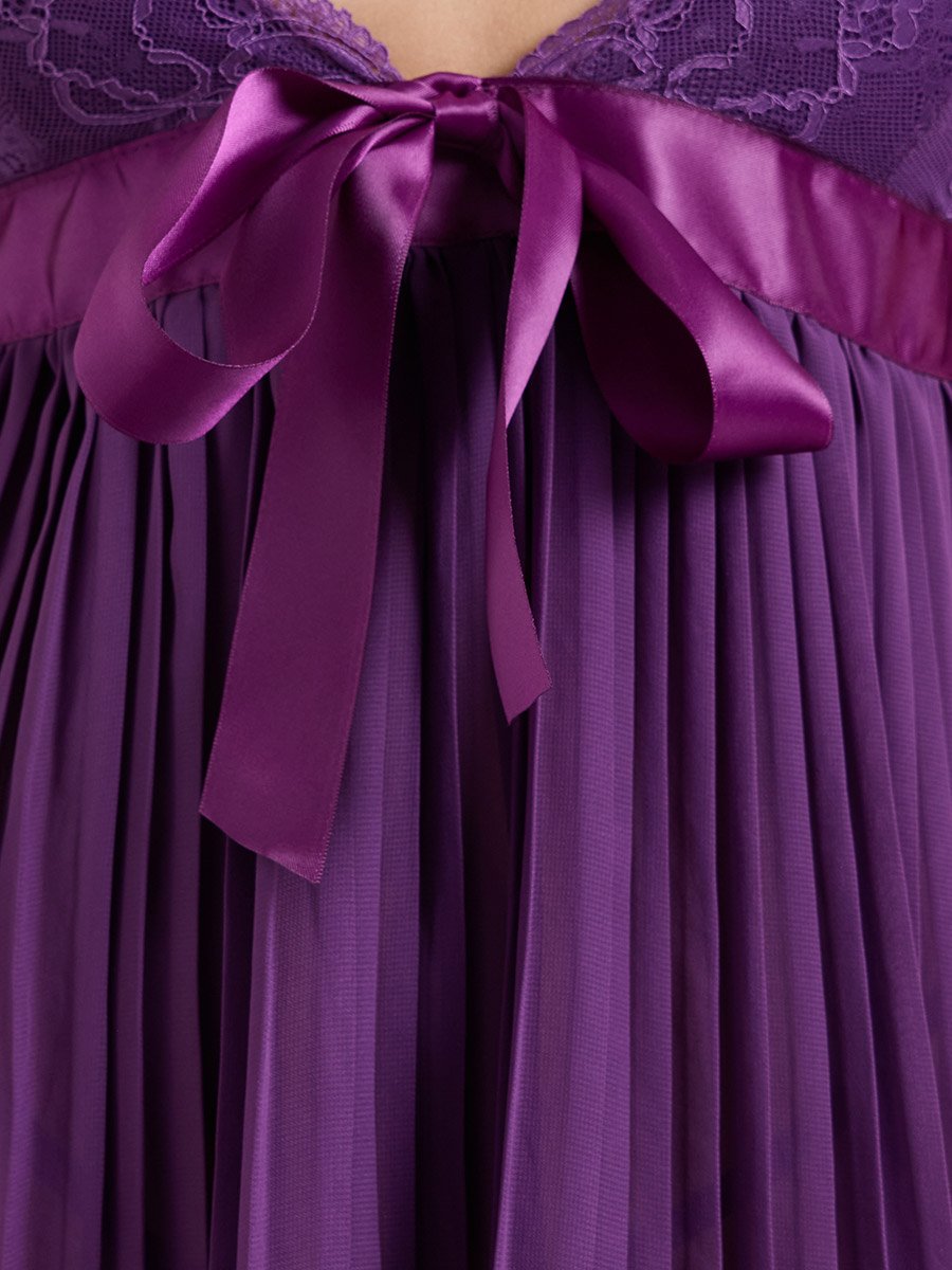 Purple Pleated Babydoll with Bow Tie Detail and Brief