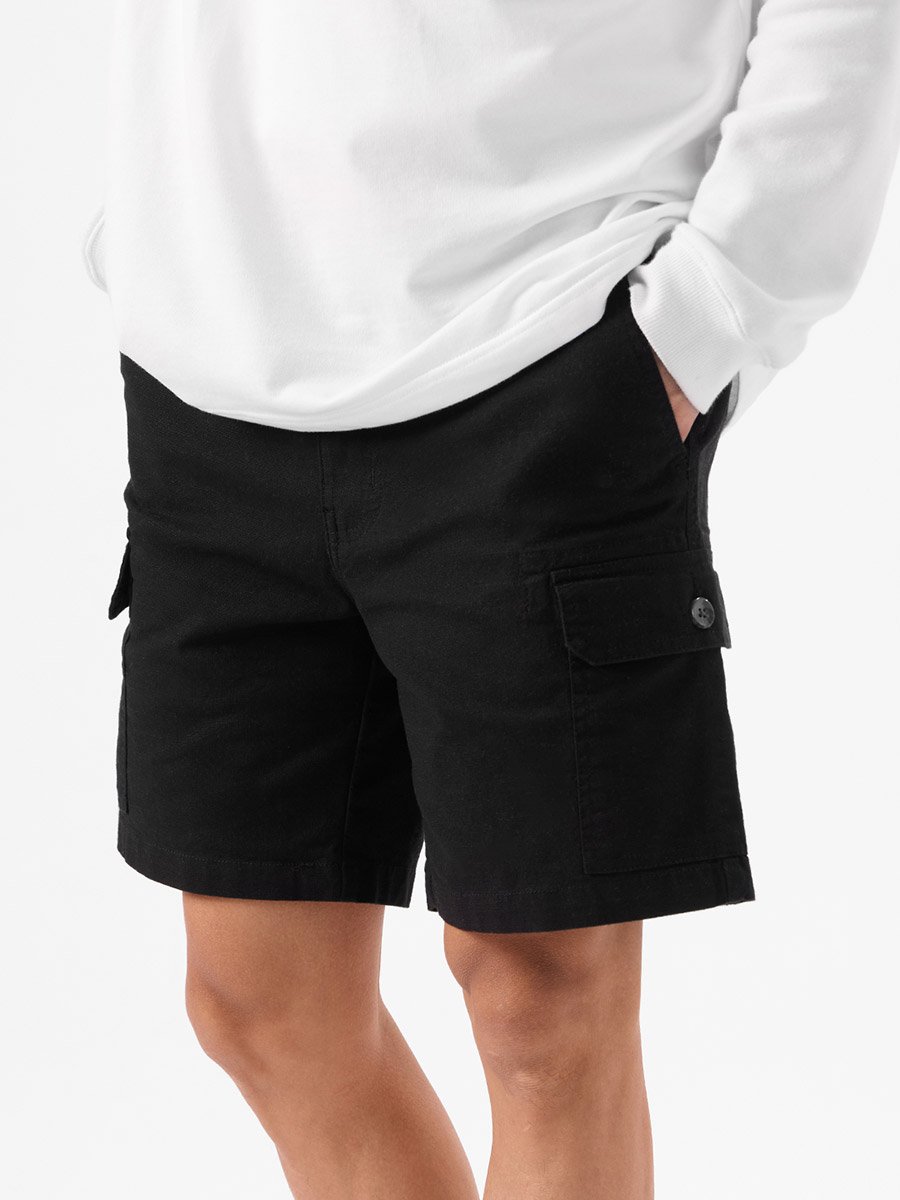 Men Black Cotton Cargo Shorts