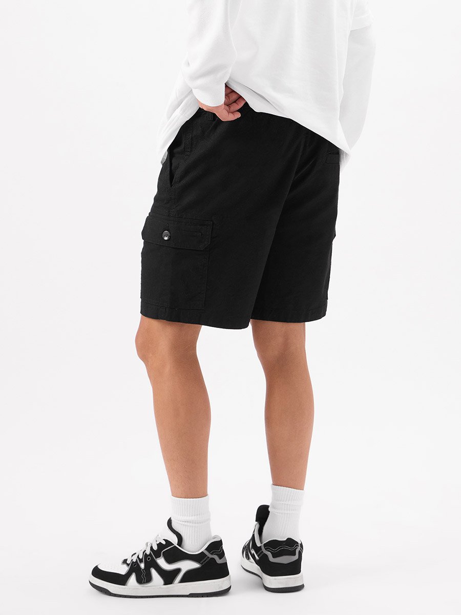 Men Black Cotton Cargo Shorts