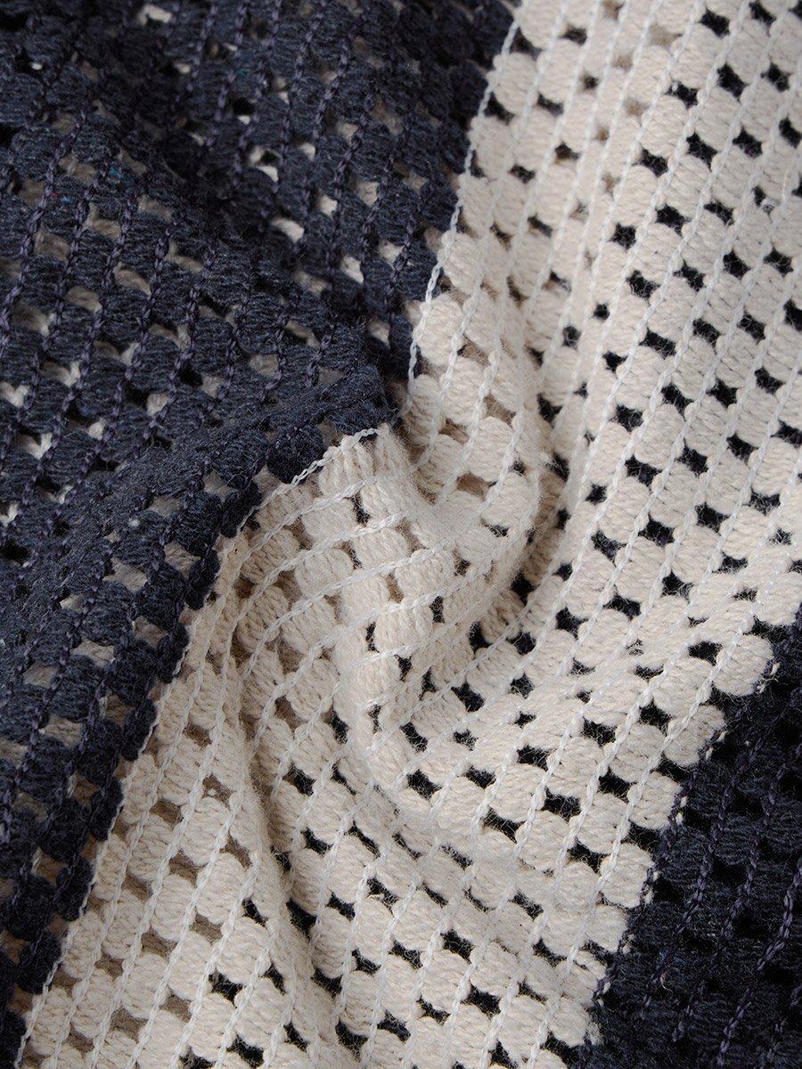 Men Navy Open-Knit Striped Shirt