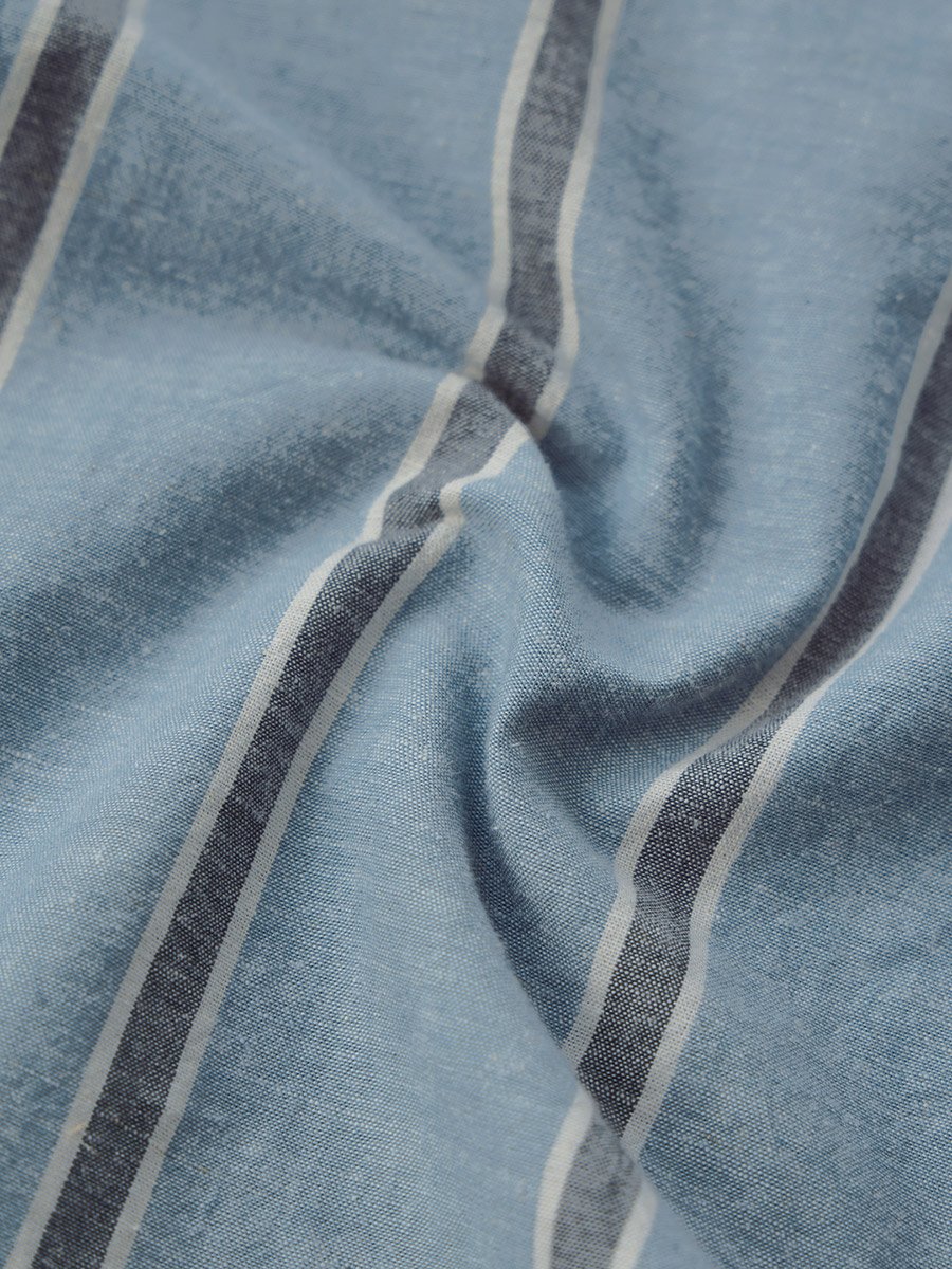Men Blue Striped Cotton Linen Shirt