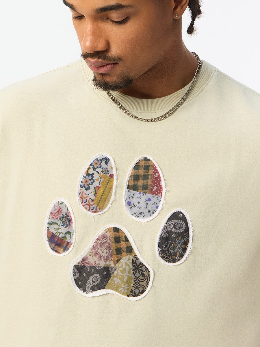 Men Beige Paw Patch Oversized T-Shirt