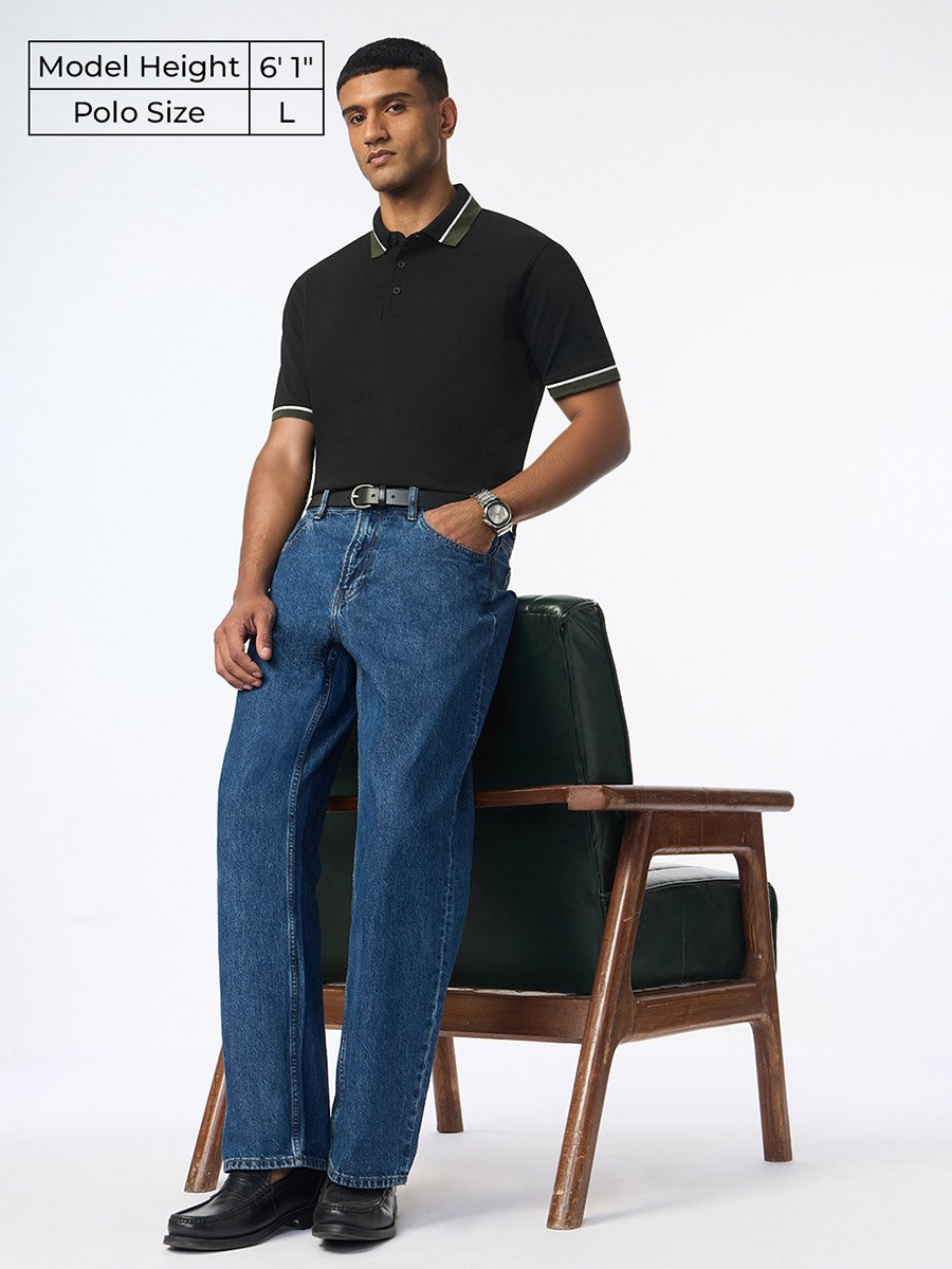 Black Contrast Tipping Cotton Pique Polo