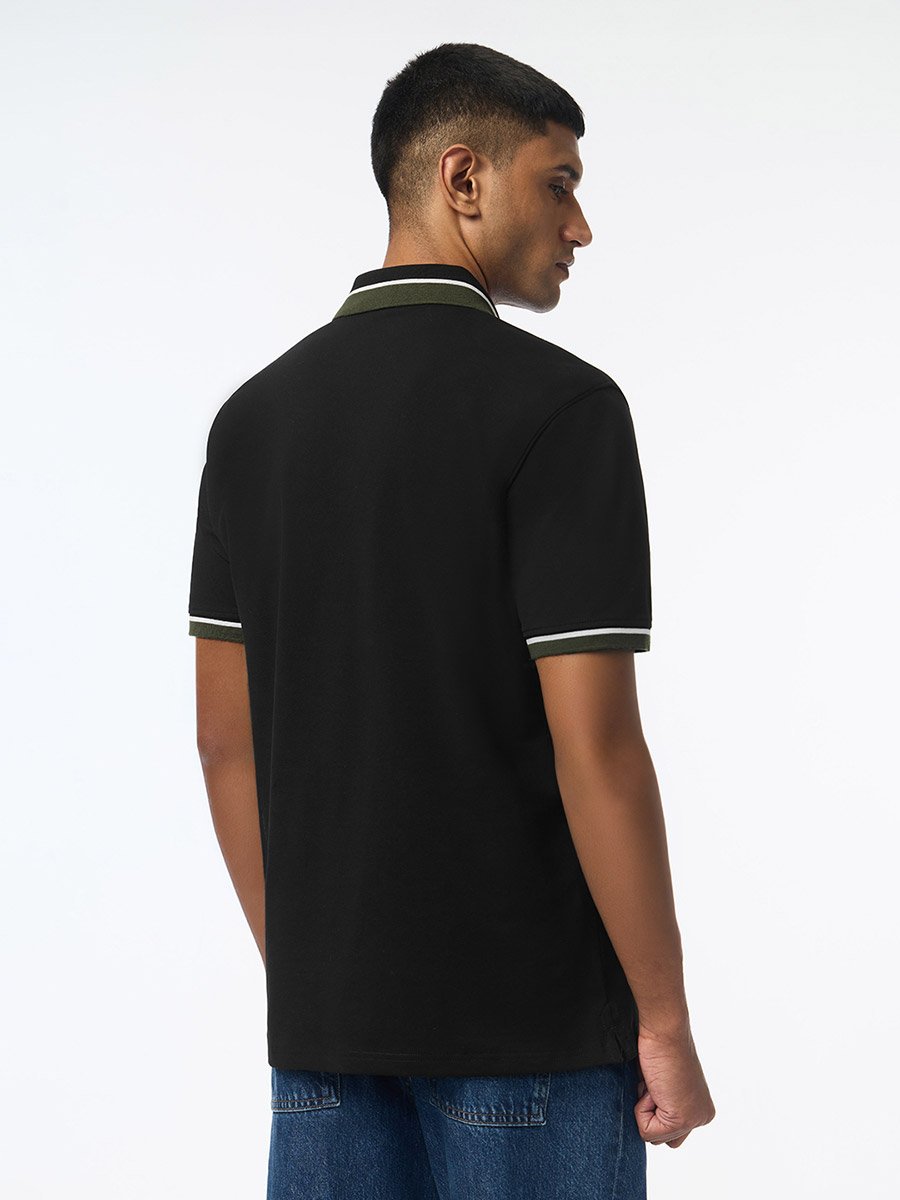 Black Contrast Tipping Cotton Pique Polo