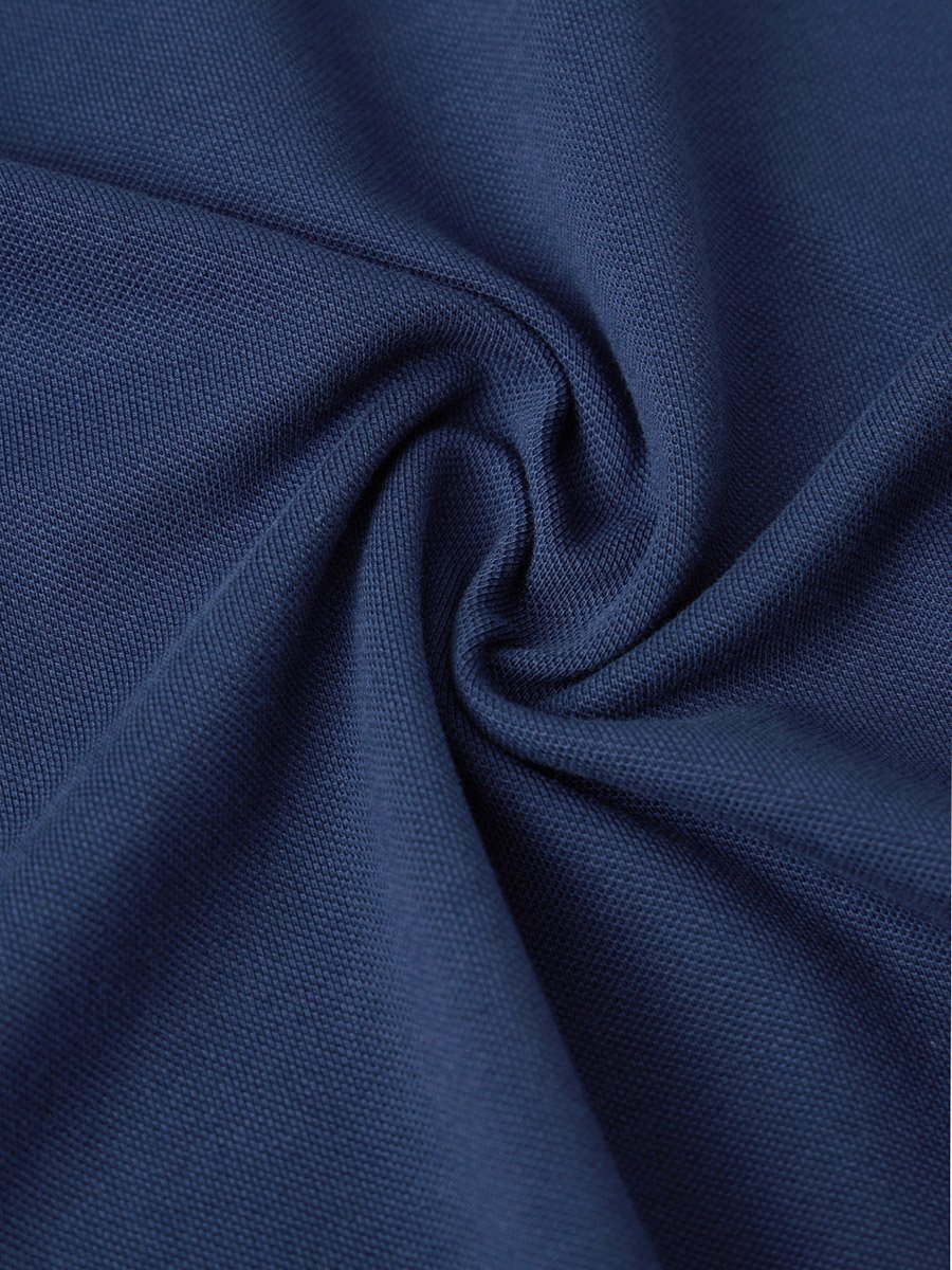 Navy Blue Cotton Polo with Checkered Trim