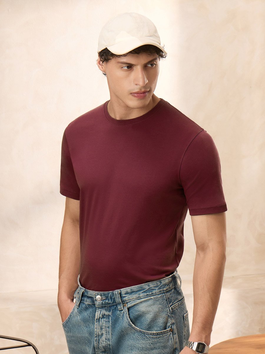 Men Burgundy Supima Cotton T-Shirt