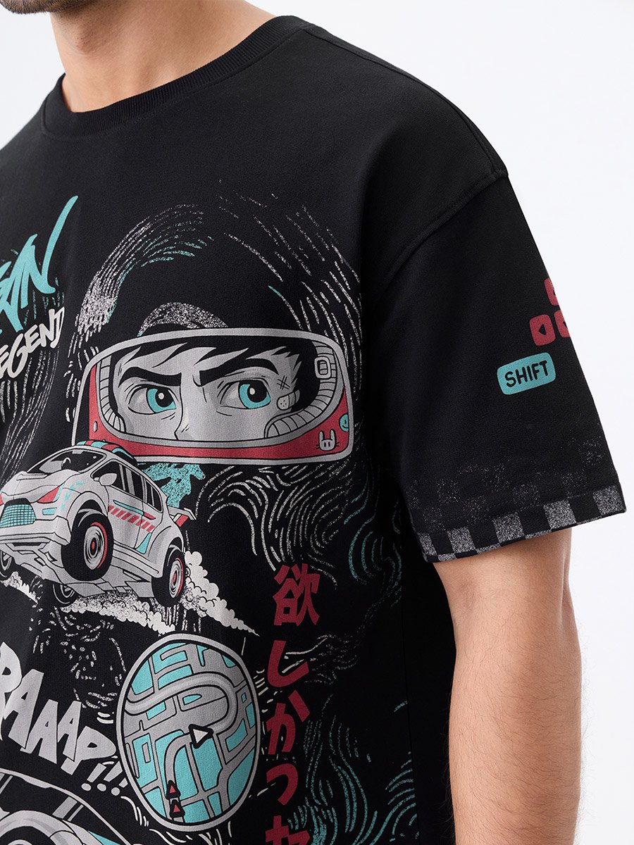 Men Black Graphic Print Oversized T-Shirt