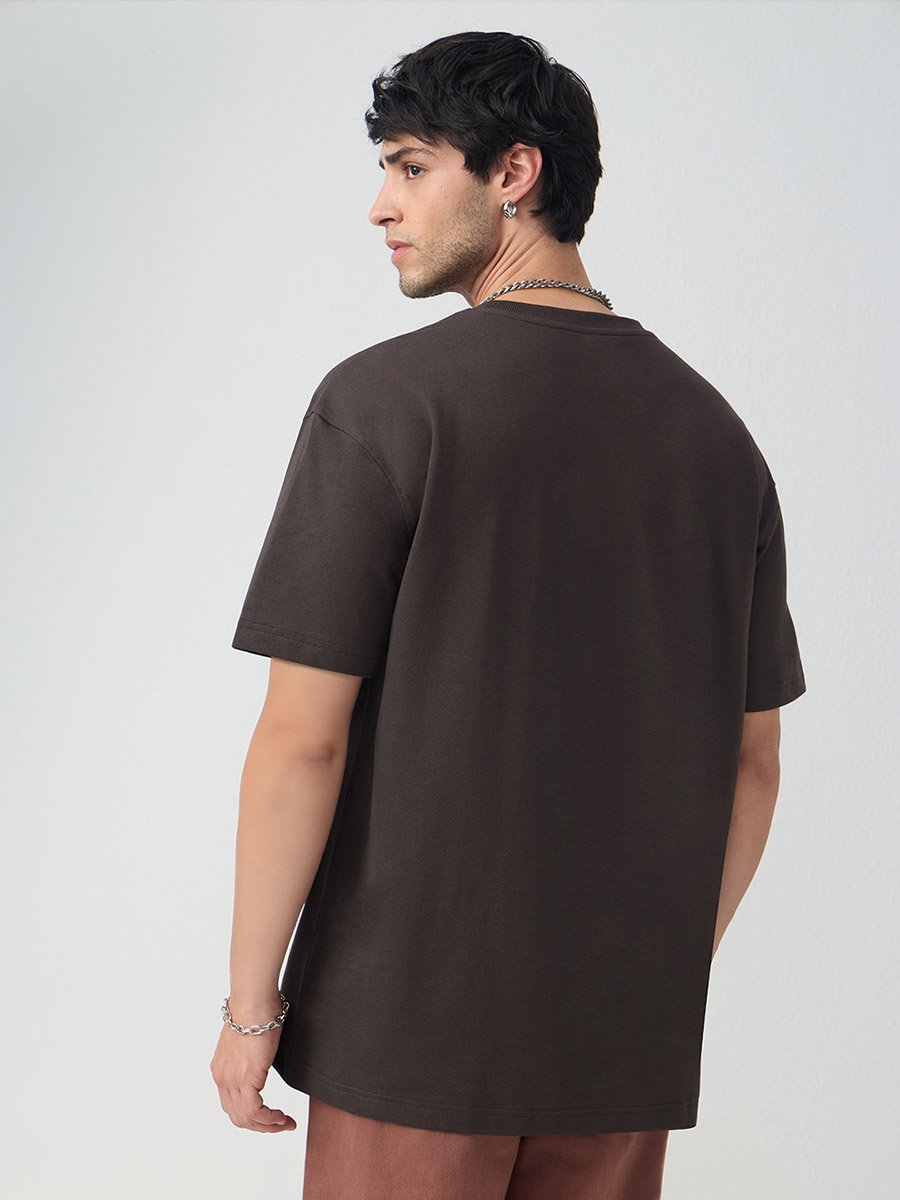 Brown Embroidered Cotton Oversized T-Shirt