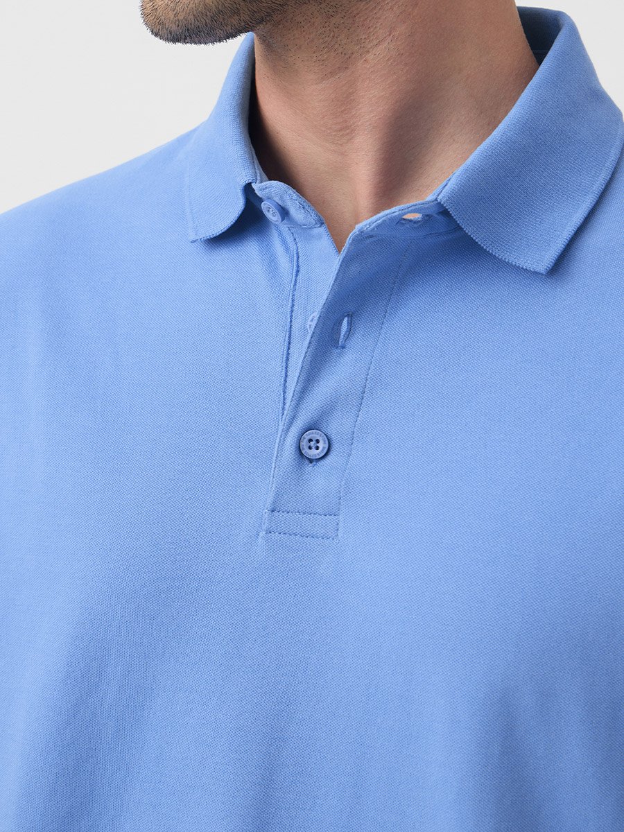 Blue Cotton Blend Short Sleeve Polo