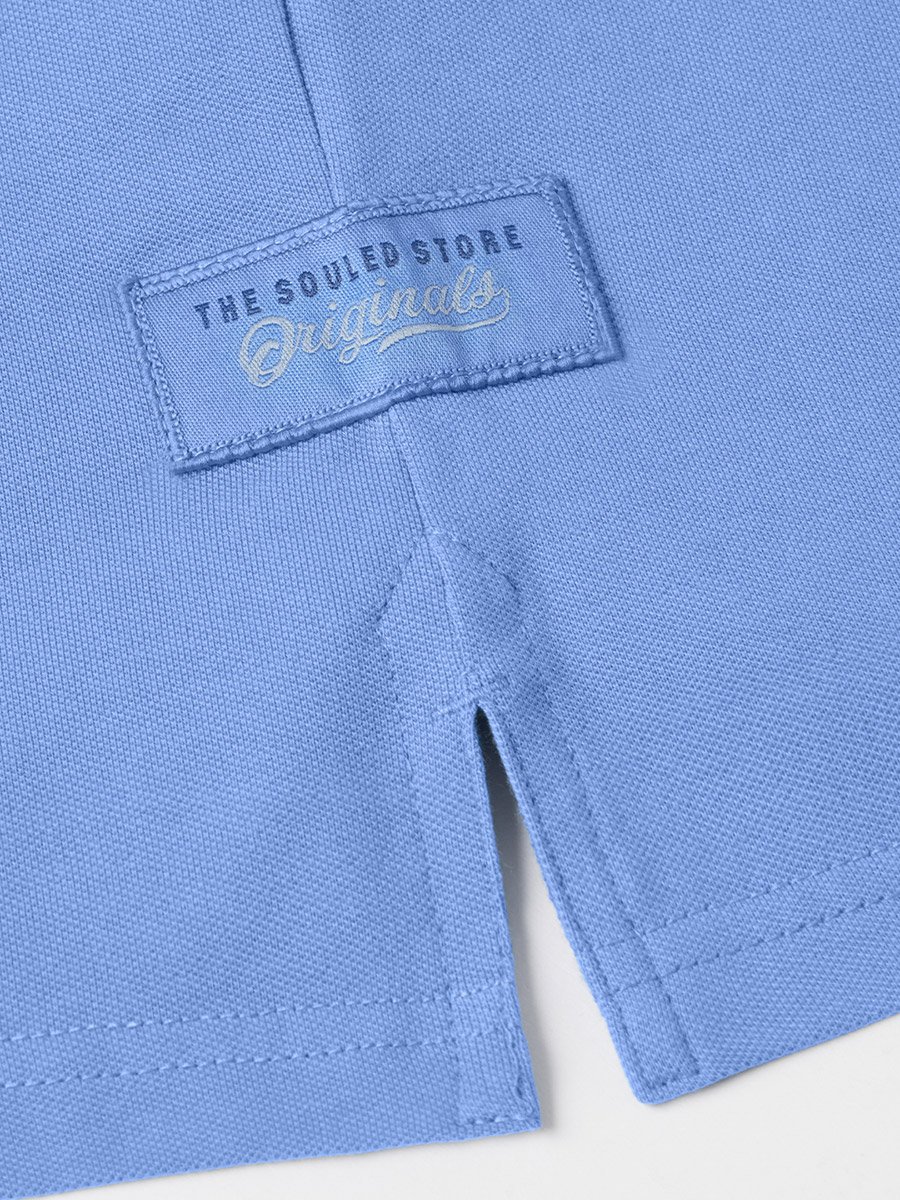 Blue Cotton Blend Short Sleeve Polo