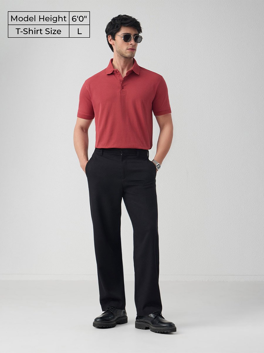 Red Cotton Blend Short Sleeve Polo