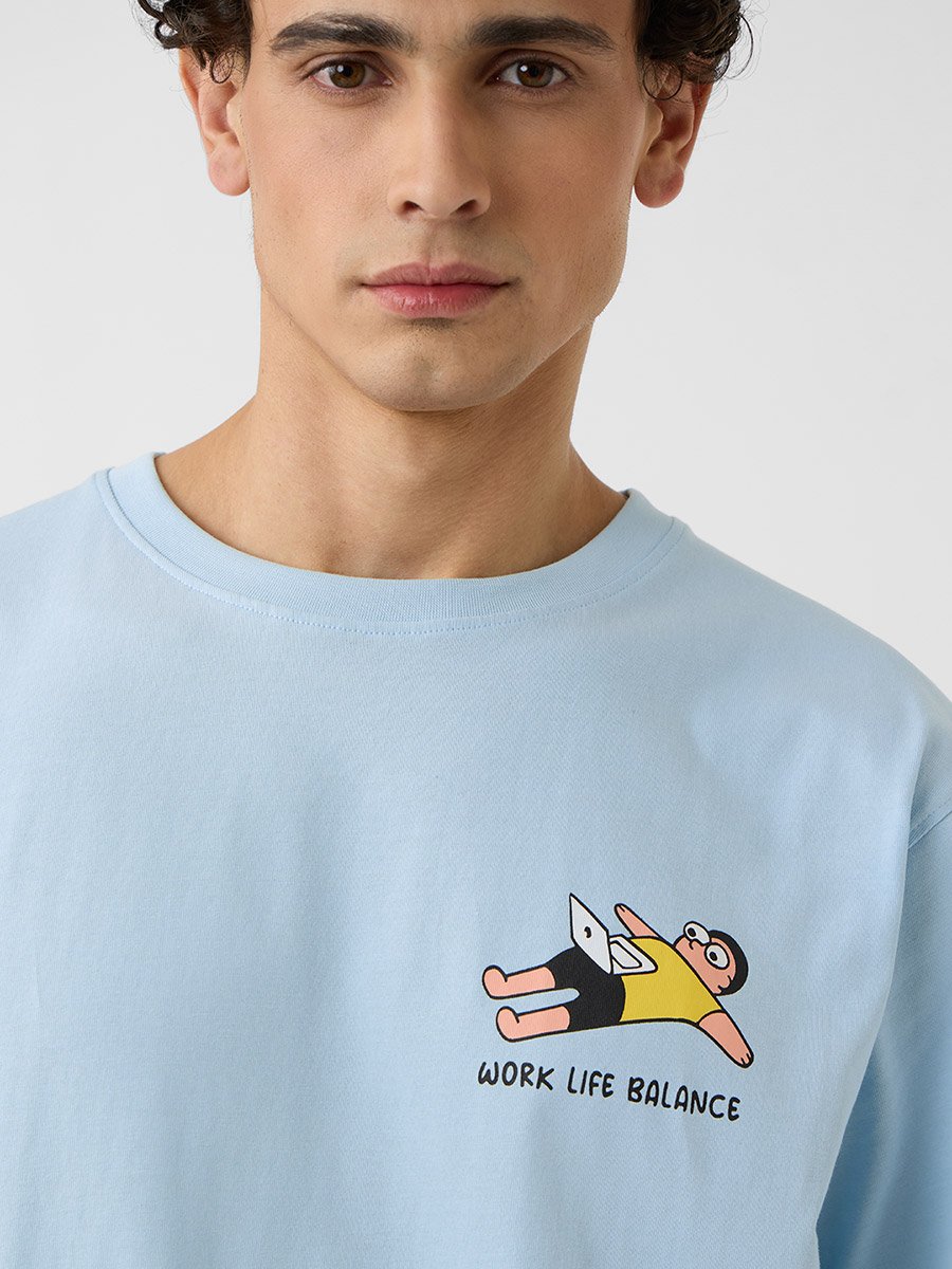 Men Blue Printed Oversized T-Shirt