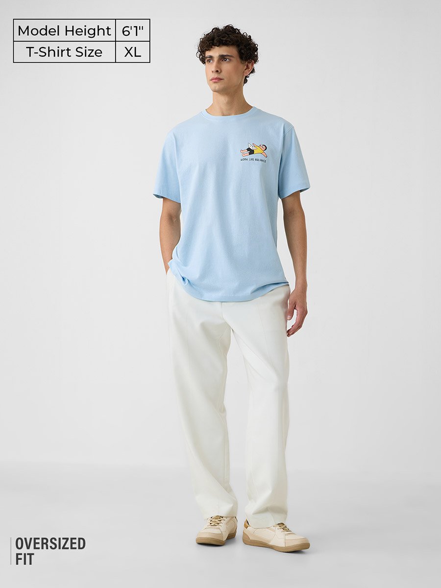 Men Blue Printed Oversized T-Shirt
