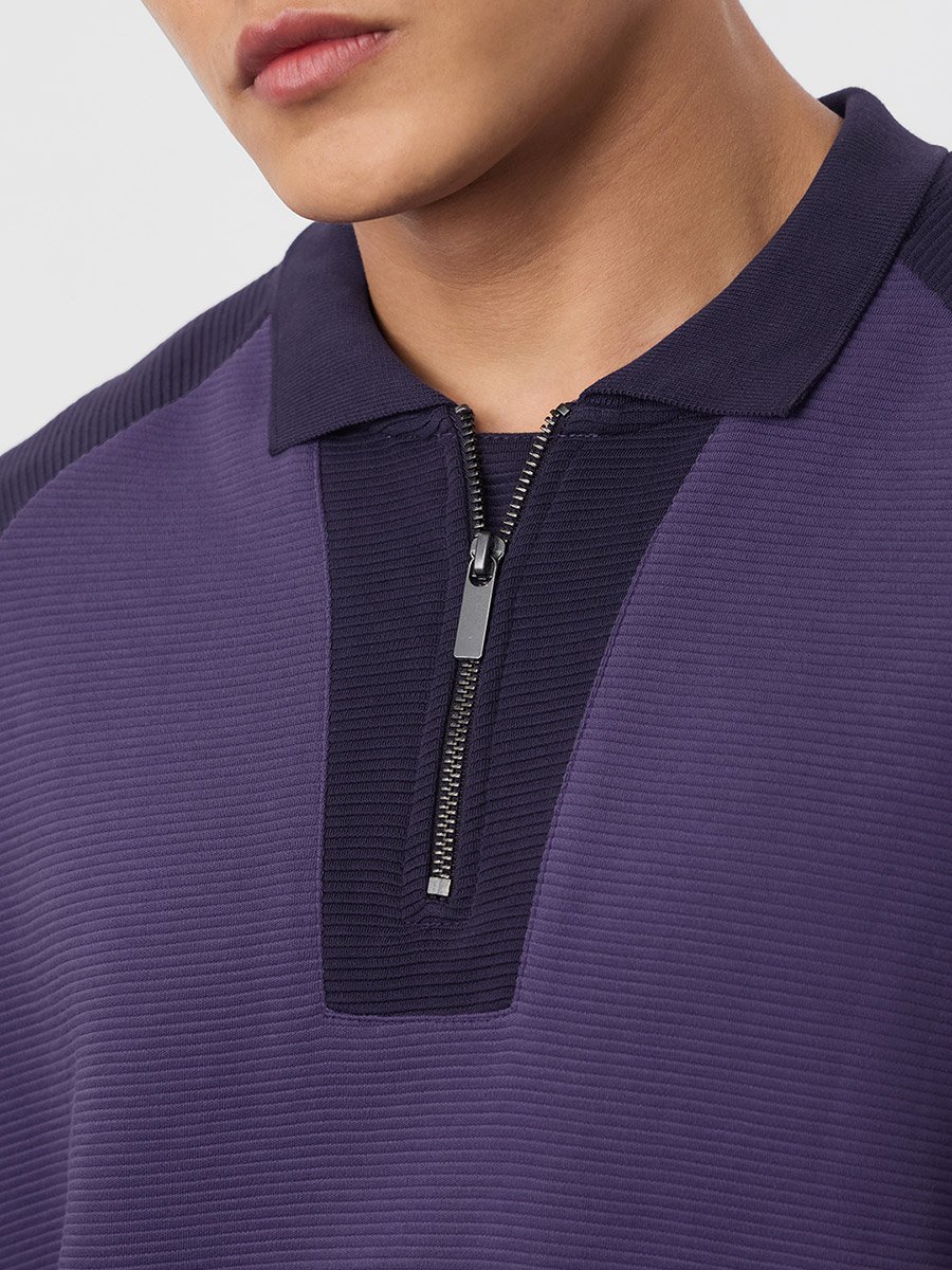 Purple Color Block Quarter-Zip Polo