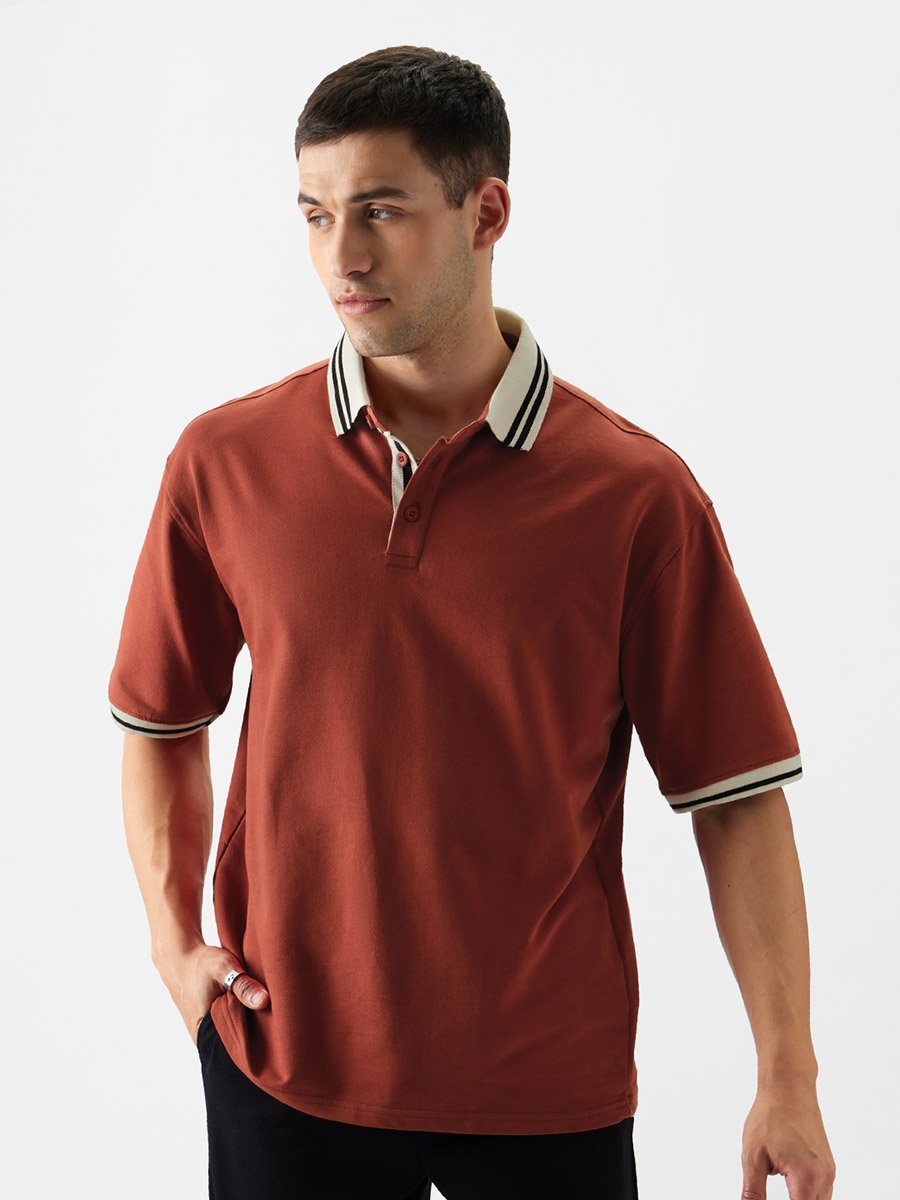 Rust Oversized Polo Tipping Detail Polo