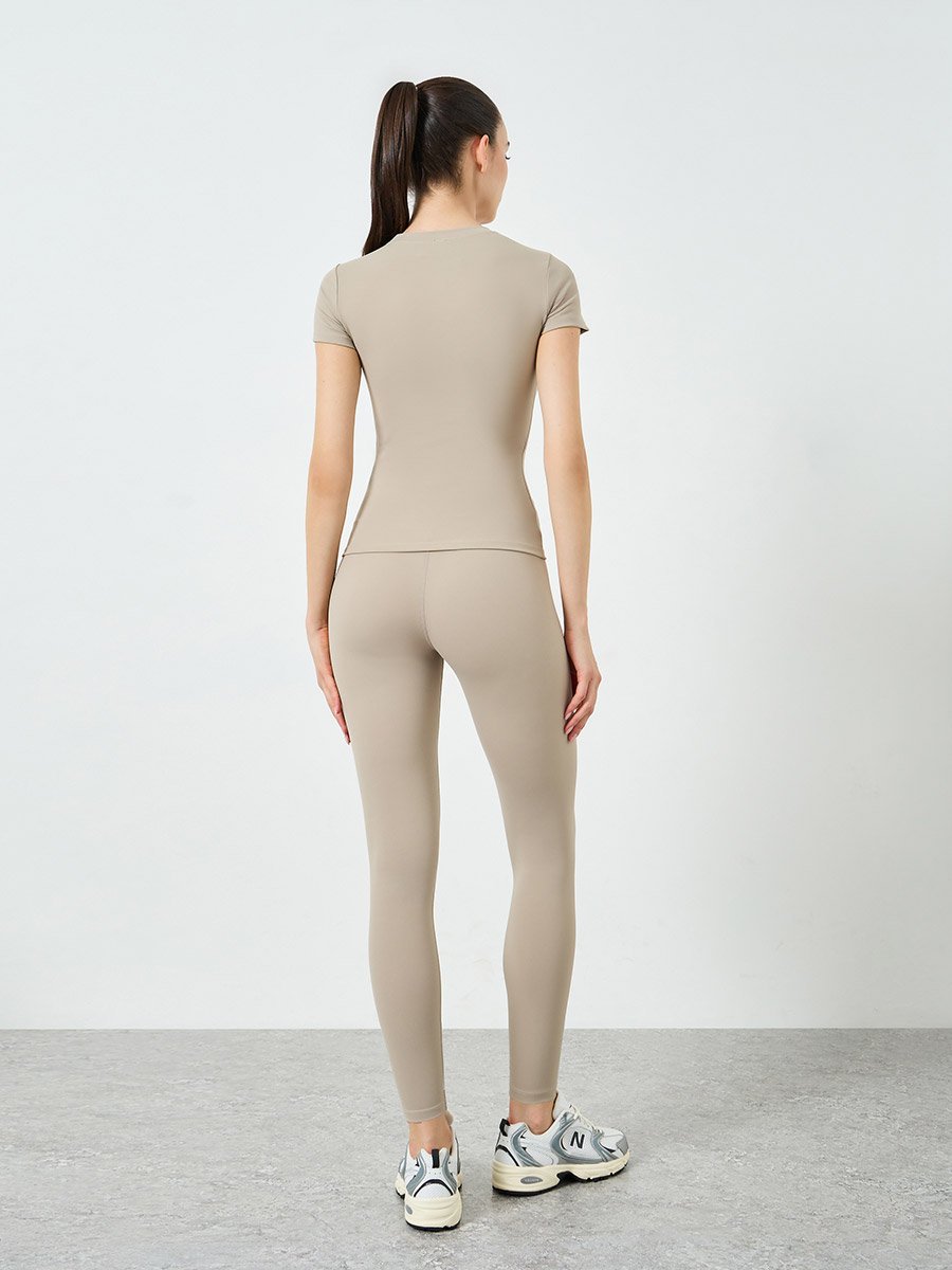 Beige Short Sleeve Fitted Top and Leggings Set