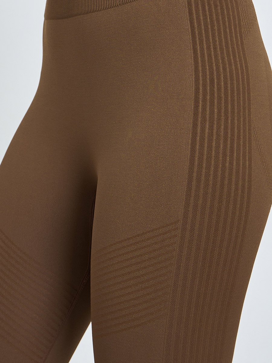 Brown Tonal Side Rib Panel Back Scrunch Leggings