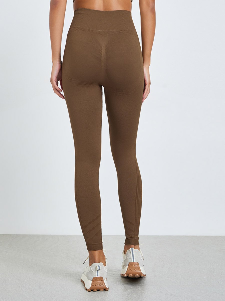 Brown Tonal Side Rib Panel Back Scrunch Leggings