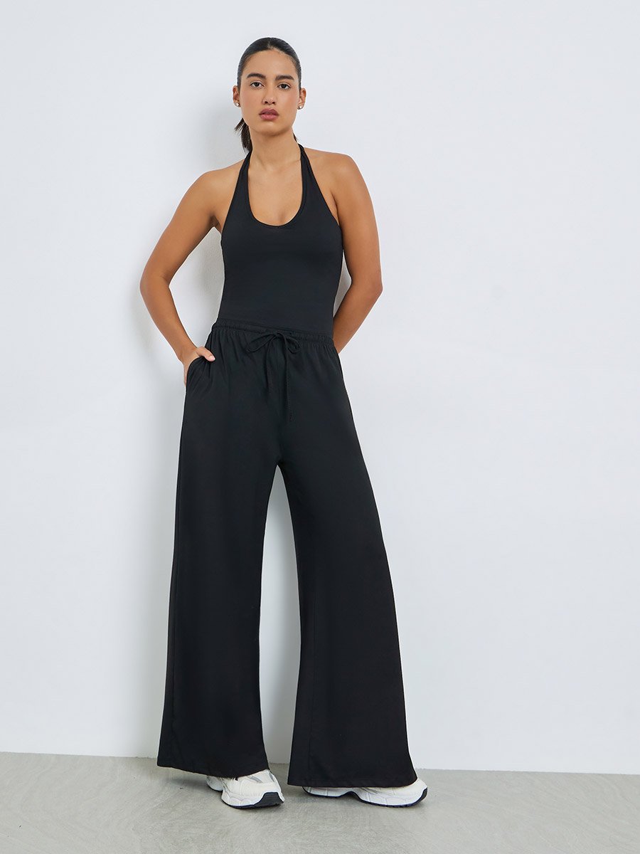 Back Dual Strap Crop Top and Straight Pants Set