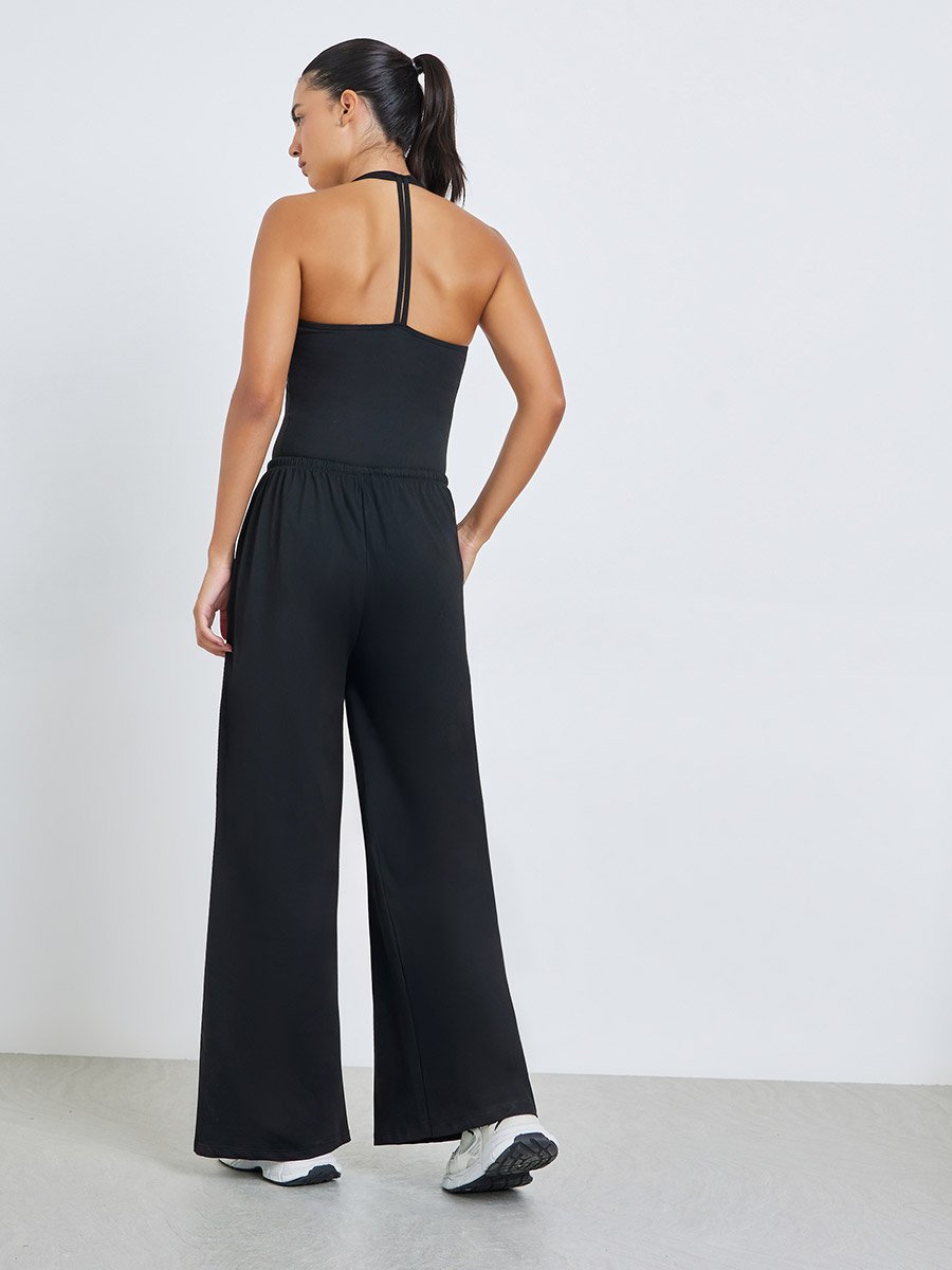 Back Dual Strap Crop Top and Straight Pants Set