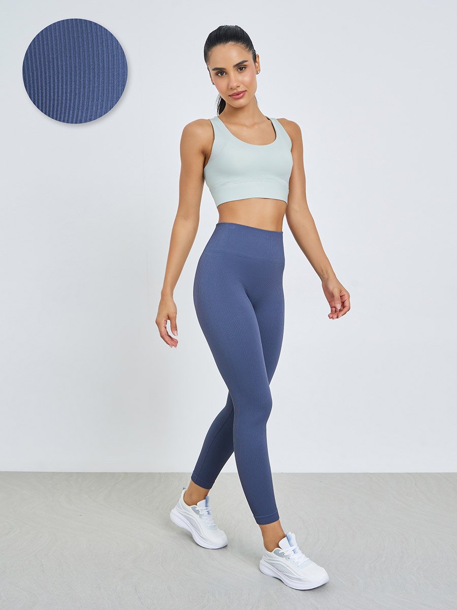 Grey Rib Textured Scrunch Back Leggings