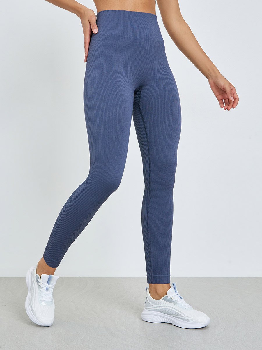 Grey Rib Textured Scrunch Back Leggings
