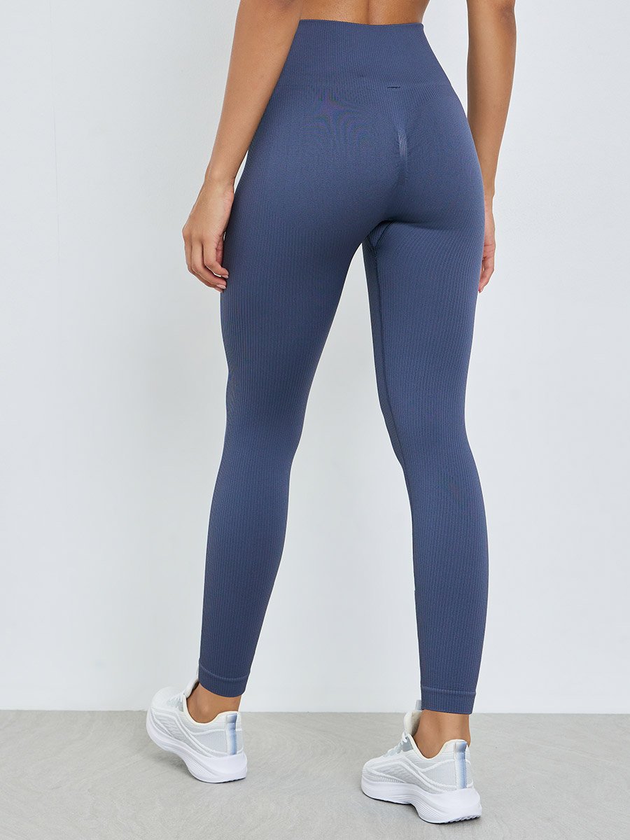 Grey Rib Textured Scrunch Back Leggings