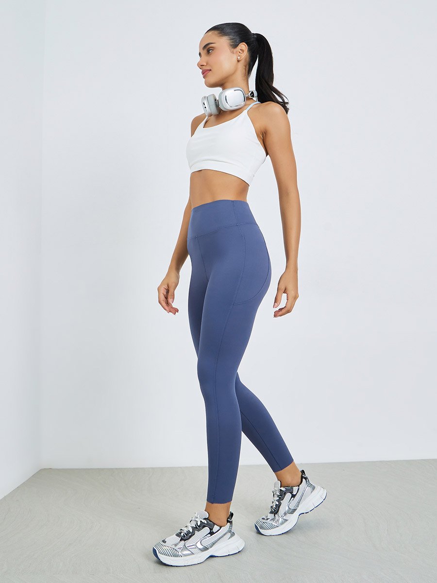 Navy Blue Broad Waist Side Pocket Leggings